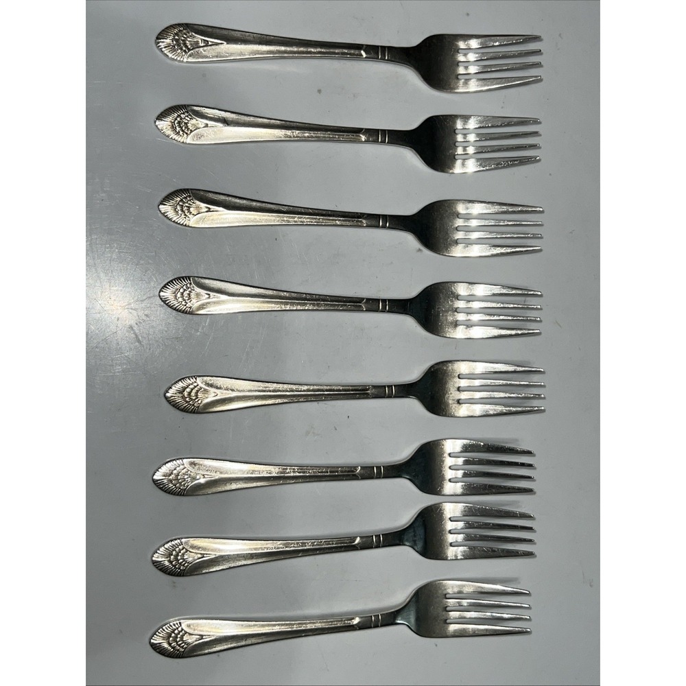 Oneida New York Glossy 18/10 Stainless/Silver Flatware 7"Dessert Forks Lot Of‎ 8